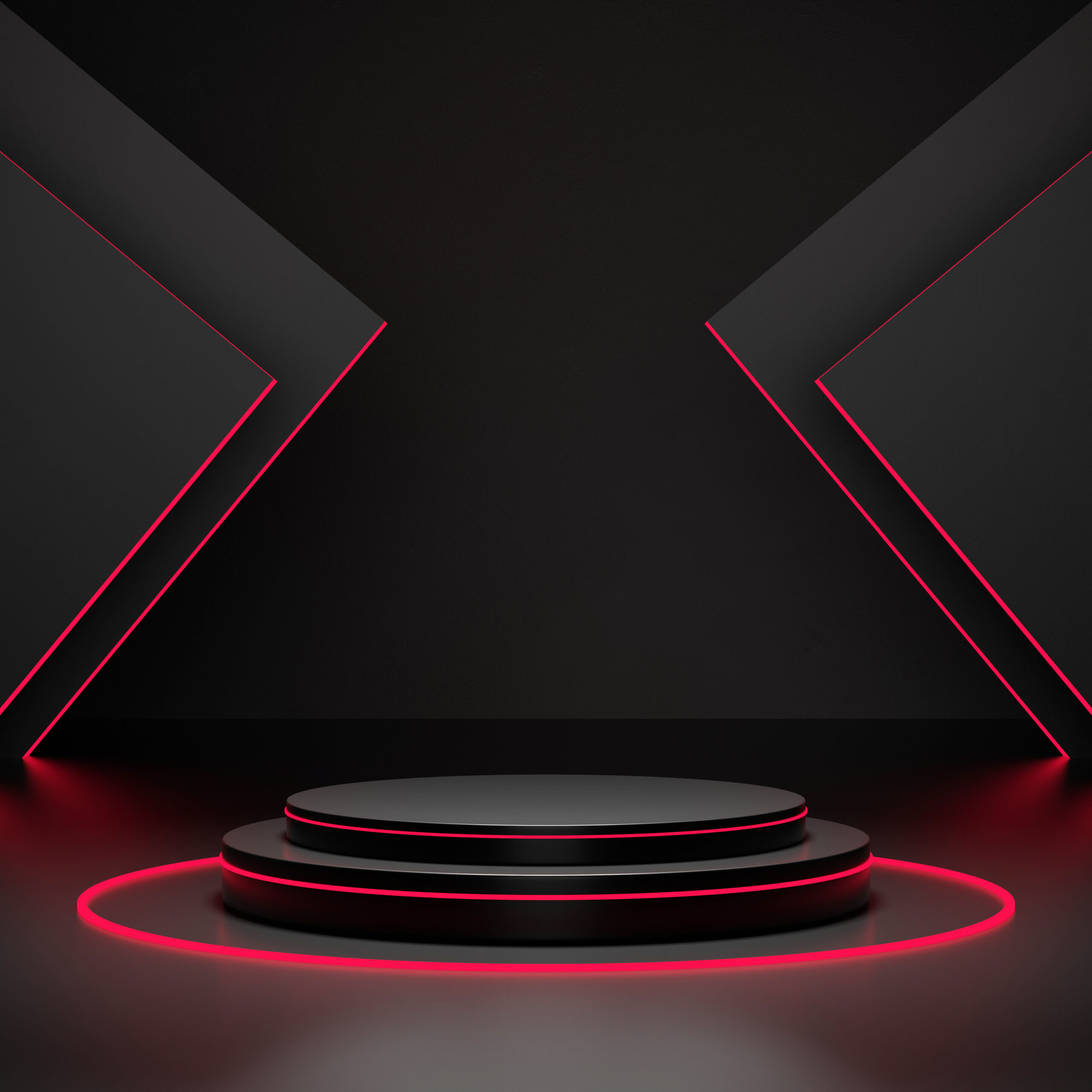 red light round podium black background mock up scaled